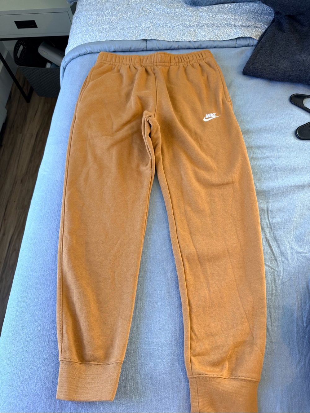 Nike Kids Tan Fleece Joggers with White Swoosh
